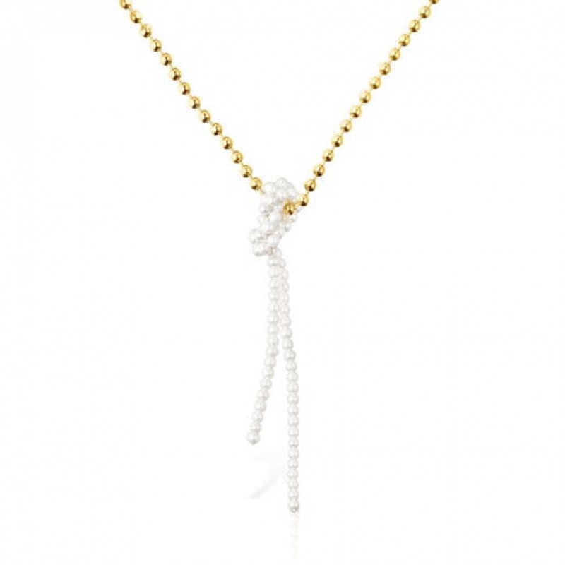 Tous Gloss With Cultured Pearls Halskette Gold Silber | Österreich-KUFDMZ627