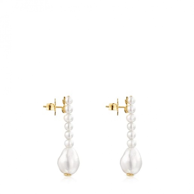 Tous Gloss With Pearls Ohrringe Gold Weiß | Österreich-EXVUFQ396