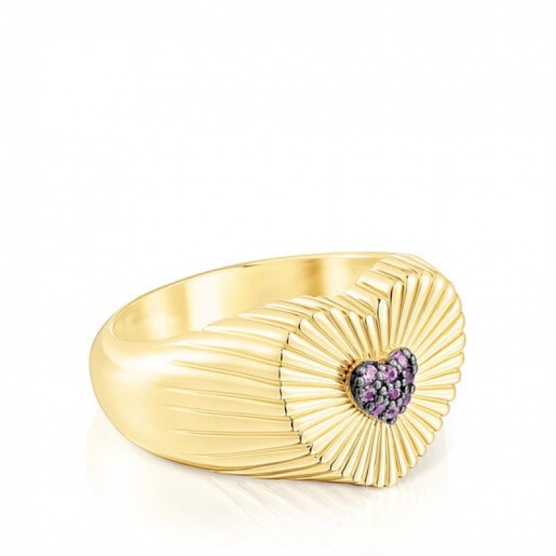 Tous Heart Signet With Rhodolite Iris Motif Ring Gold | Österreich-MHJIUQ659