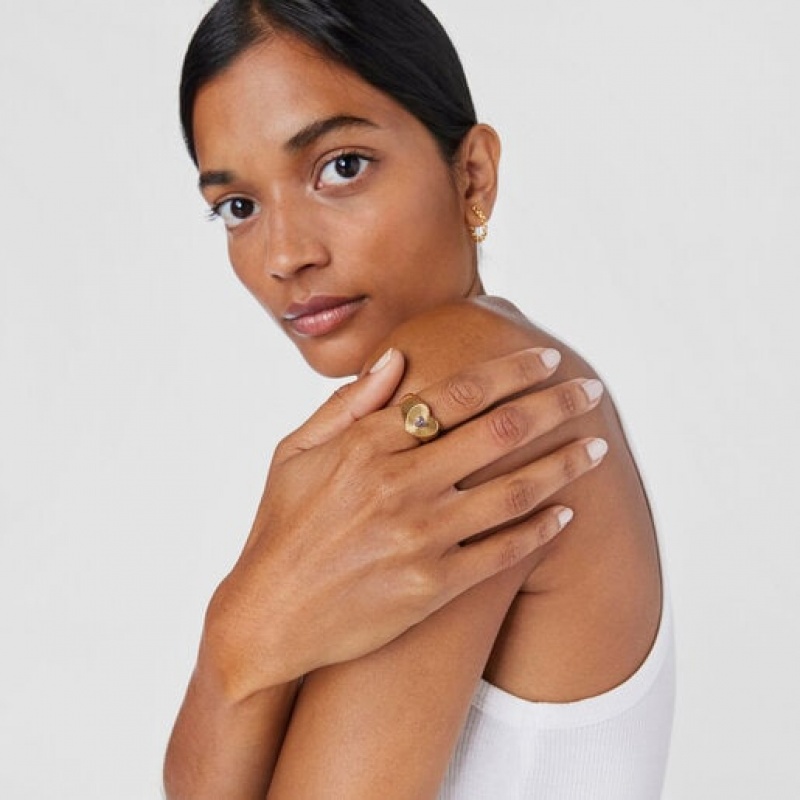Tous Heart Signet With Rhodolite Iris Motif Ring Gold | Österreich-MHJIUQ659