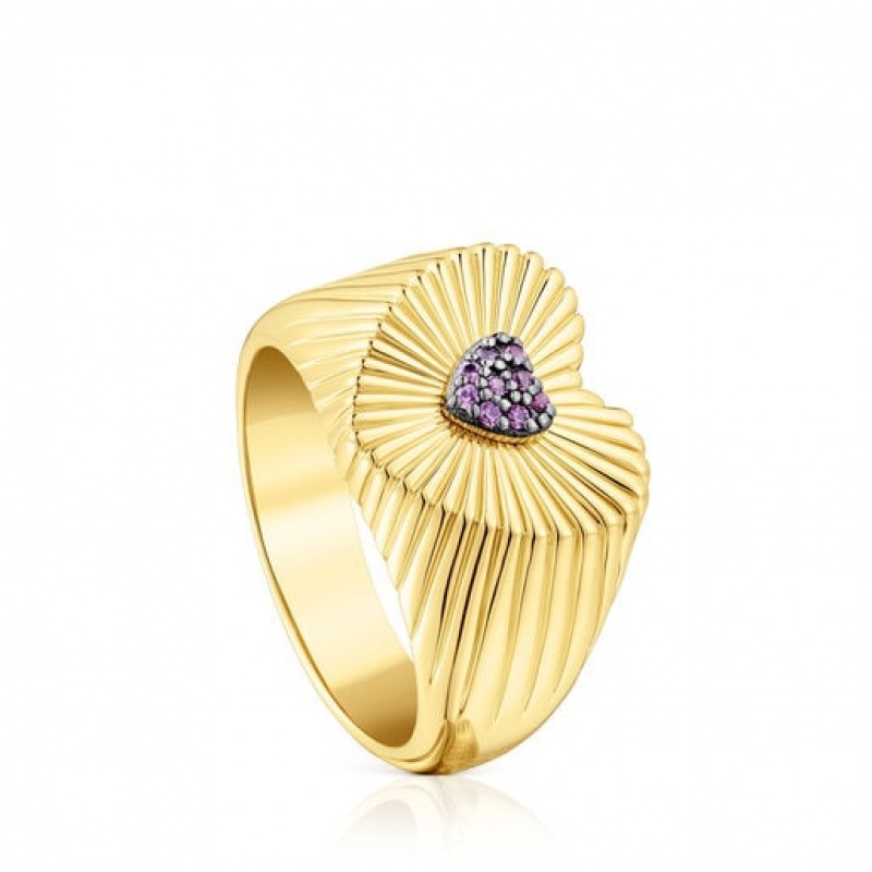 Tous Heart Signet With Rhodolite Iris Motif Ring Gold | Österreich-MHJIUQ659