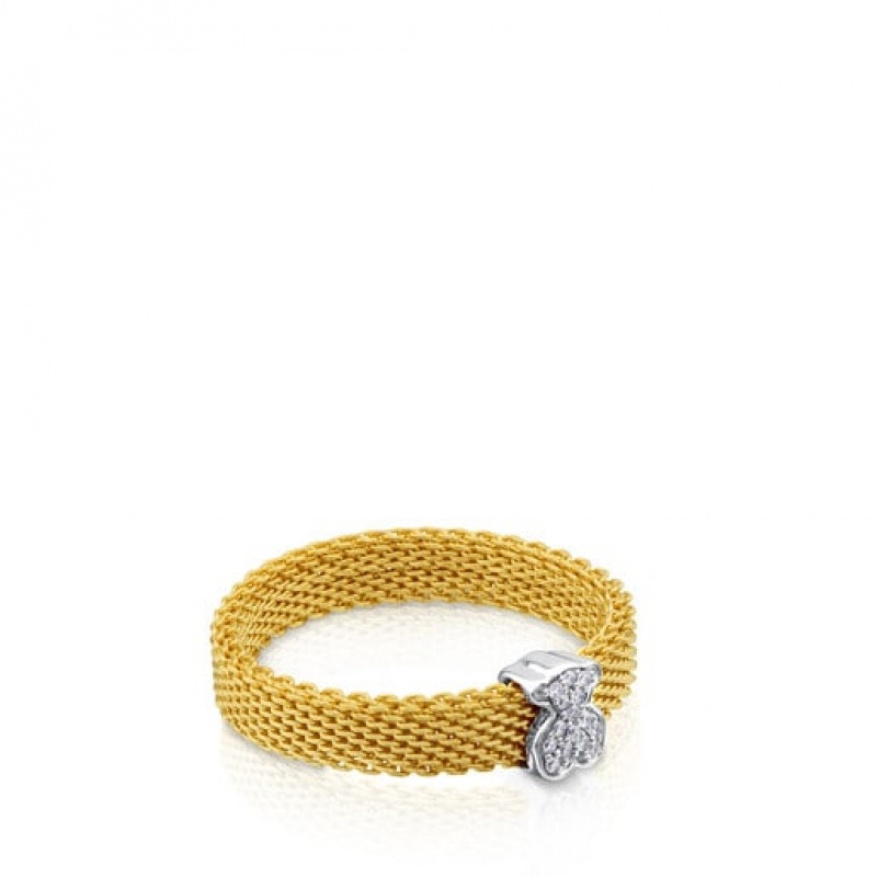 Tous Icon Mesh With Diamonds Little Bear Motif Ring Gold | Österreich-FRATVY562