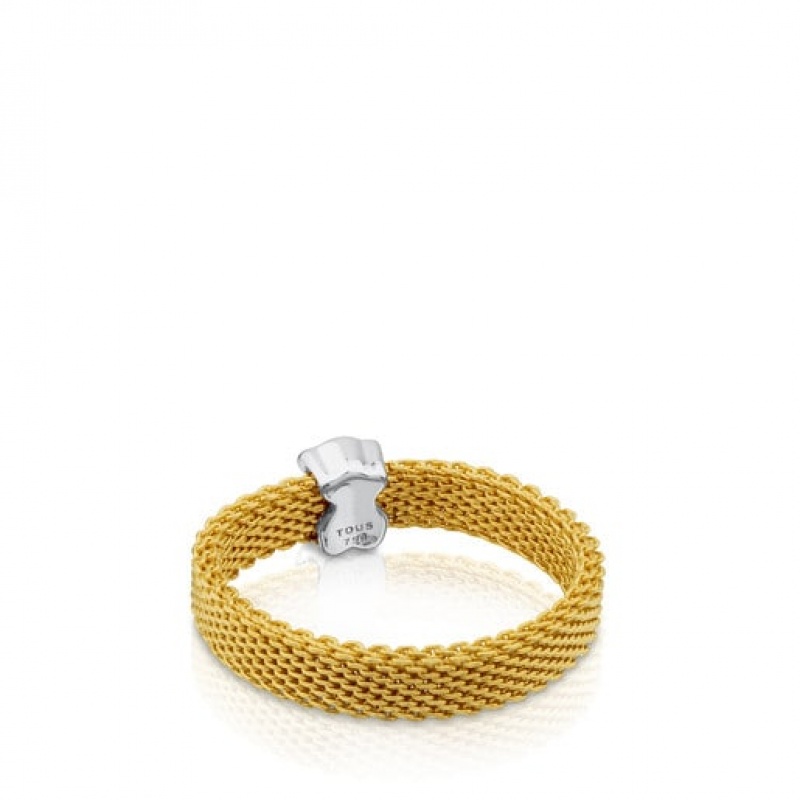 Tous Icon Mesh With Diamonds Little Bear Motif Ring Gold | Österreich-FRATVY562