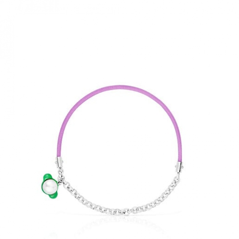 Tous Instint Elastic With Steel Cultured Pearl Armband Silber Lila | Österreich-ZUSWAX681