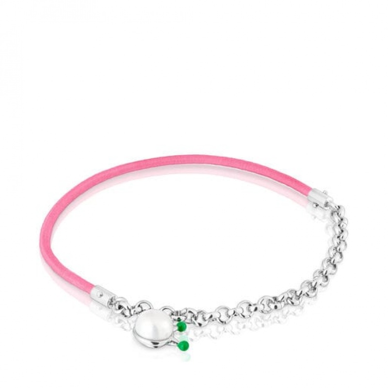 Tous Instint Fuchsia Elastic With Steel Cultured Pearl Armband Silber Rosa | Österreich-ARXZJV840