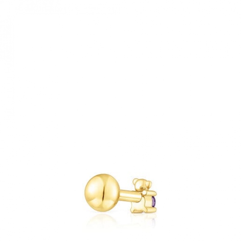 Tous Ip steel Amethyst New motif Bear Ohrringe Gold | Österreich-KHTLEM041