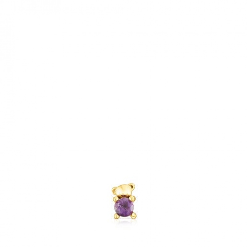 Tous Ip steel Amethyst New motif Bear Ohrringe Gold | Österreich-KHTLEM041