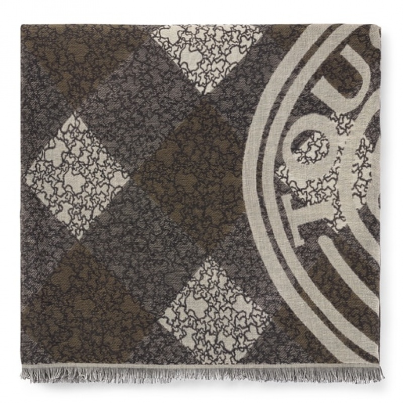 Tous Jacquard Kaos Mini Stamp Schal Dunkelgrau Khaki | Österreich-QSYFGK519