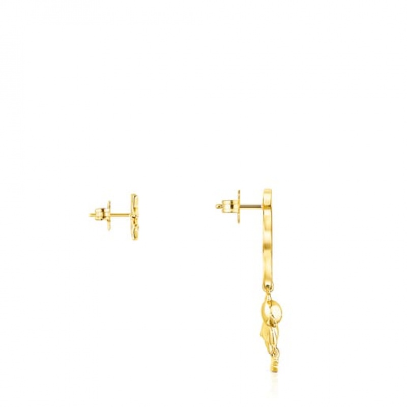 Tous Kurzes/Long Teddy Bear Stars Moon With Gemstones Ohrringe Gold | Österreich-MKIULA742