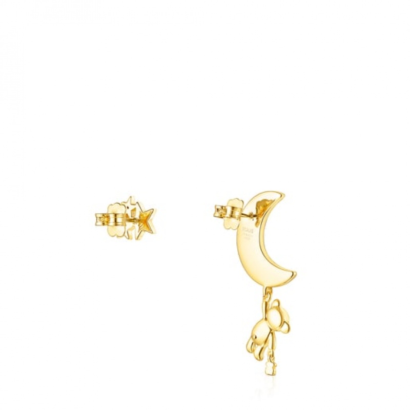 Tous Kurzes/Long Teddy Bear Stars Moon With Gemstones Ohrringe Gold | Österreich-MKIULA742
