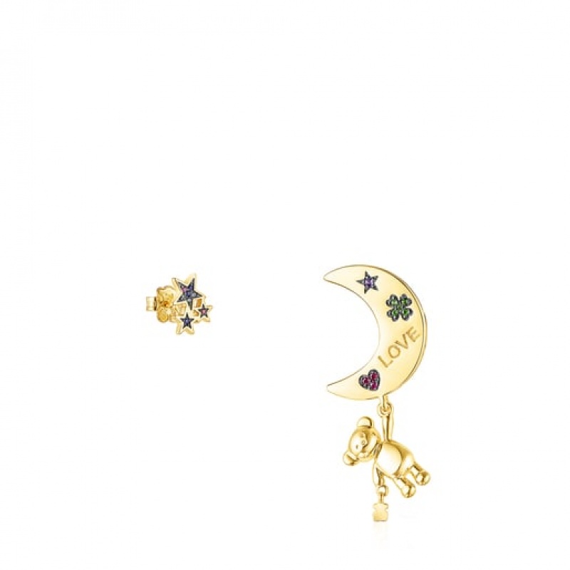 Tous Kurzes/Long Teddy Bear Stars Moon With Gemstones Ohrringe Gold | Österreich-MKIULA742
