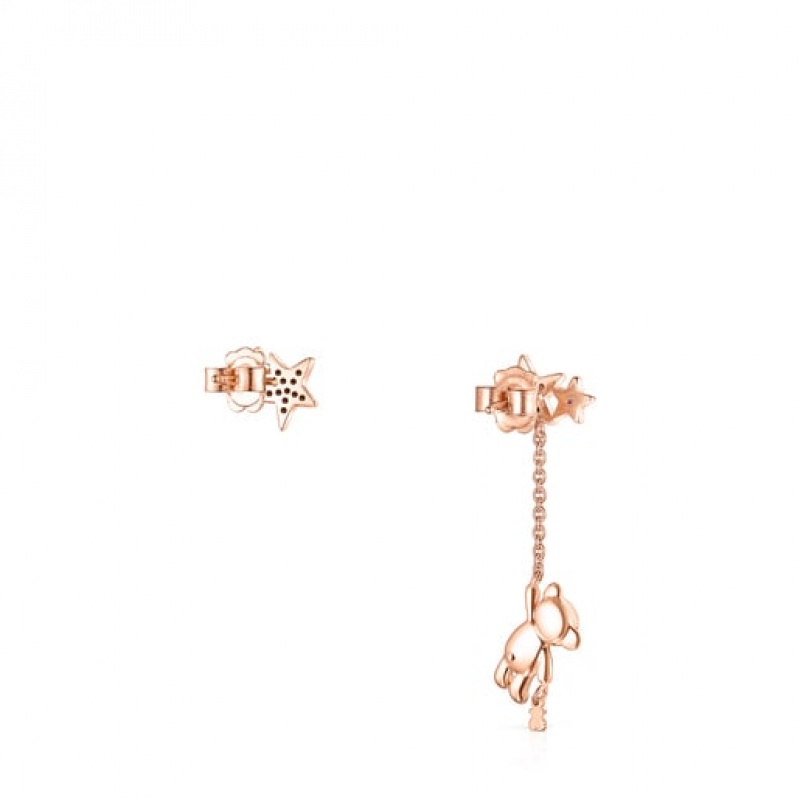 Tous Kurzes/Long Teddy Bear Stars With Spinel Ruby Ohrringe Rosa Gold | Österreich-CVSLGO401