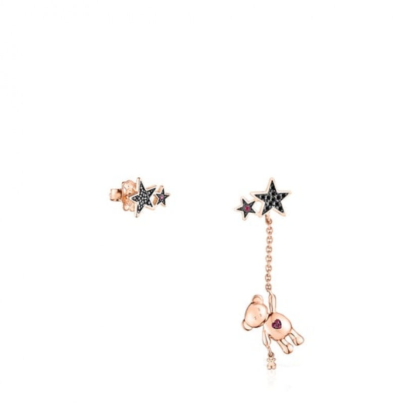Tous Kurzes/Long Teddy Bear Stars With Spinel Ruby Ohrringe Rosa Gold | Österreich-CVSLGO401