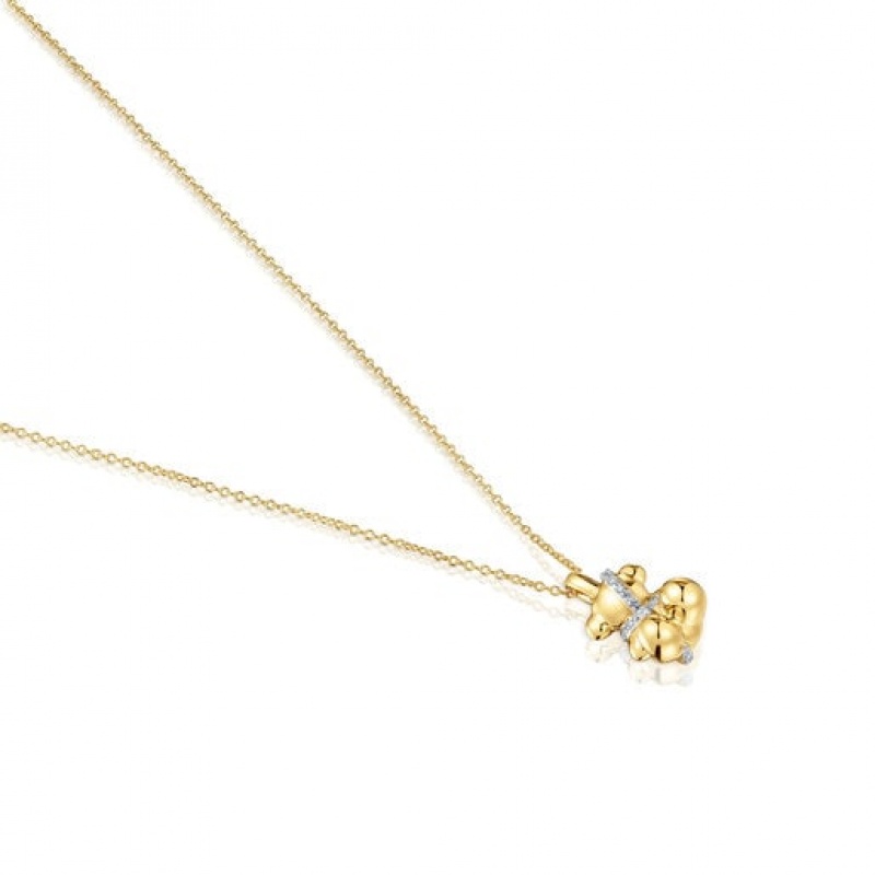 Tous Kurzes Diamonds Bear Lligat Halskette Gold | Österreich-ZJFEHY938