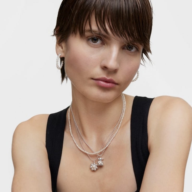 Tous Kurzes Flower Cultured Pearl Sugar Party Halskette Silber | Österreich-XGFCMP308