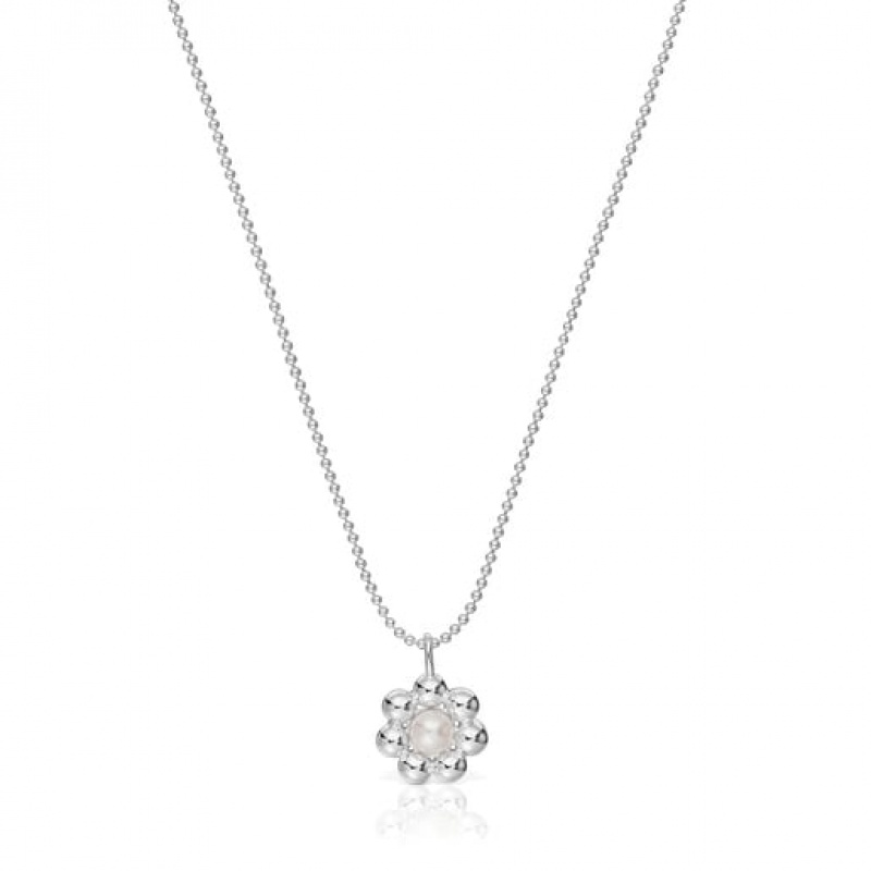 Tous Kurzes Flower Cultured Pearl Sugar Party Halskette Silber | Österreich-XGFCMP308