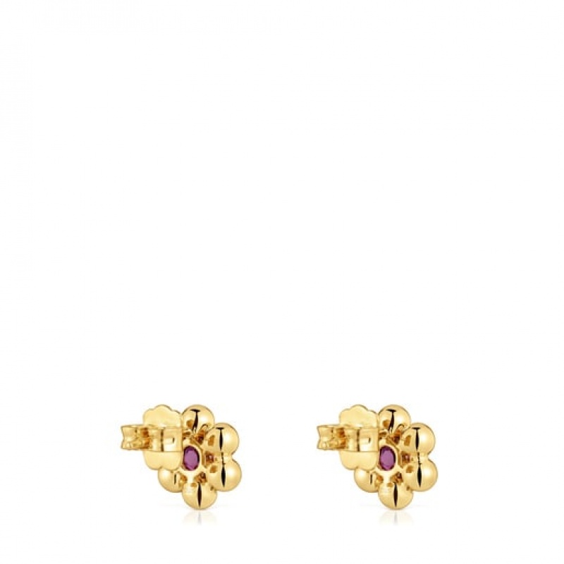 Tous Kurzes Flower With Rhodolite Sugar Party Ohrringe Gold | Österreich-RYTPKG370