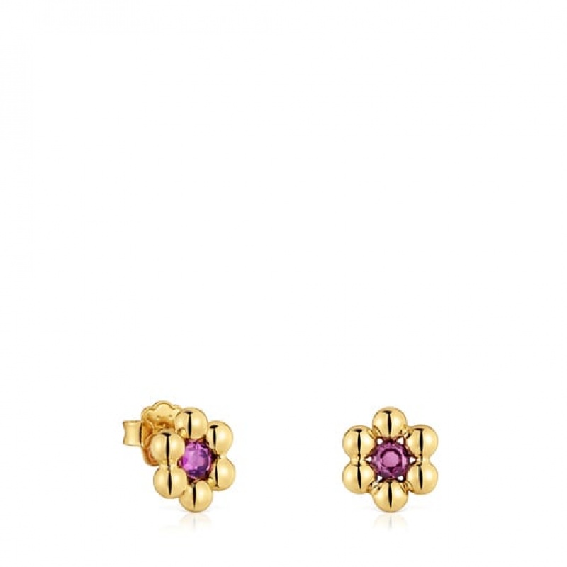 Tous Kurzes Flower With Rhodolite Sugar Party Ohrringe Gold | Österreich-RYTPKG370