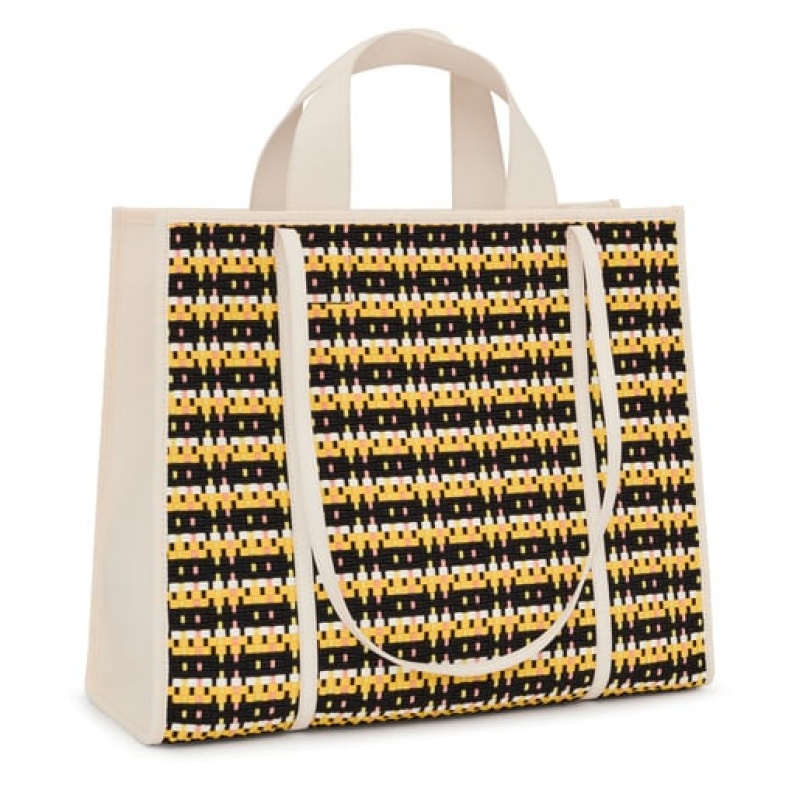 Tous Large Amaya Braided Handtasche Gelb Schwarz | Österreich-PGKOZA764