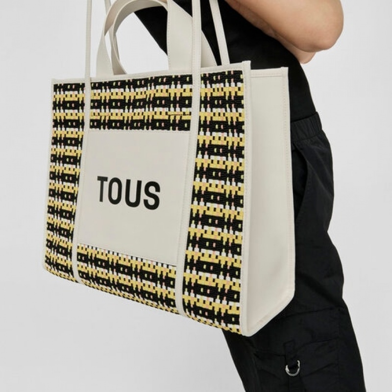 Tous Large Amaya Braided Handtasche Gelb Schwarz | Österreich-PGKOZA764