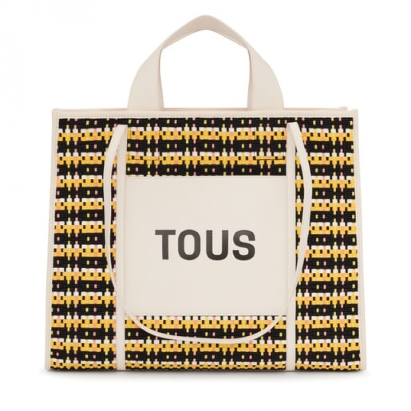 Tous Large Amaya Braided Handtasche Gelb Schwarz | Österreich-PGKOZA764