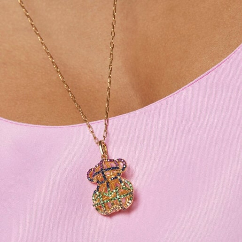 Tous Large Costura With Gemstones Anhänger Gold | Österreich-XGKOZT247