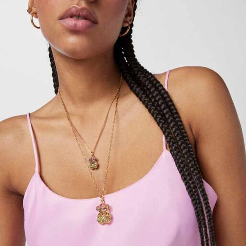 Tous Large Costura With Gemstones Anhänger Gold | Österreich-XGKOZT247