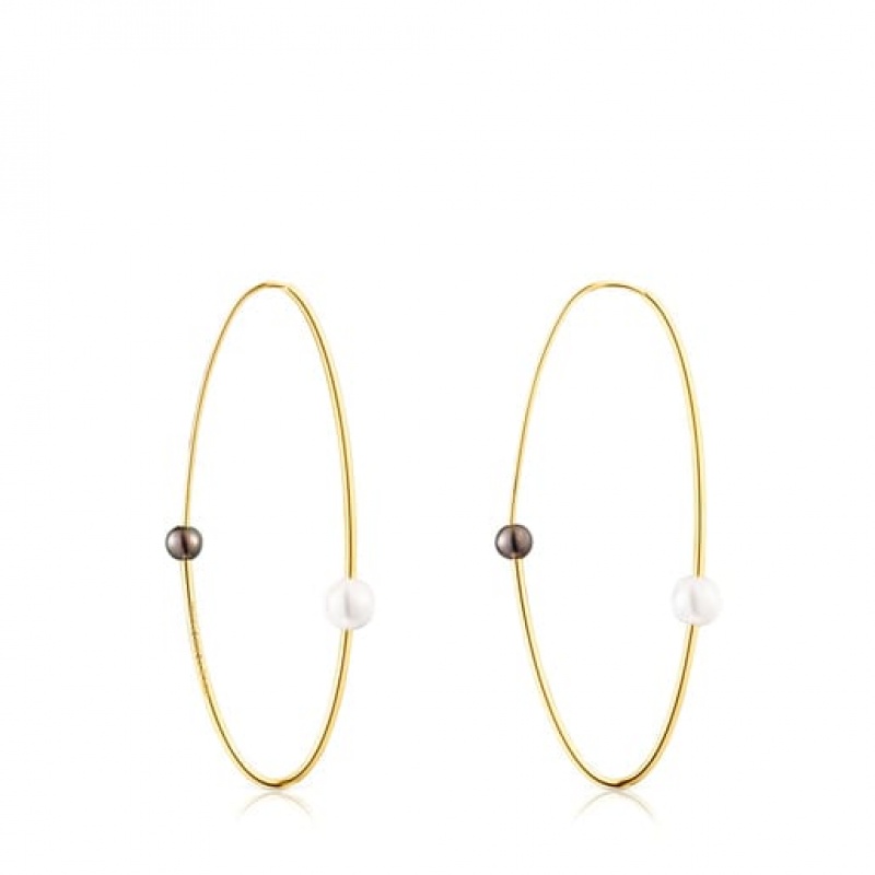 Tous Large Elipse Hoop With Cultured Pearls Ohrringe Gold | Österreich-IZTSRW572