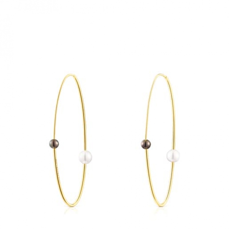 Tous Large Elipse Hoop With Cultured Pearls Ohrringe Gold | Österreich-IZTSRW572