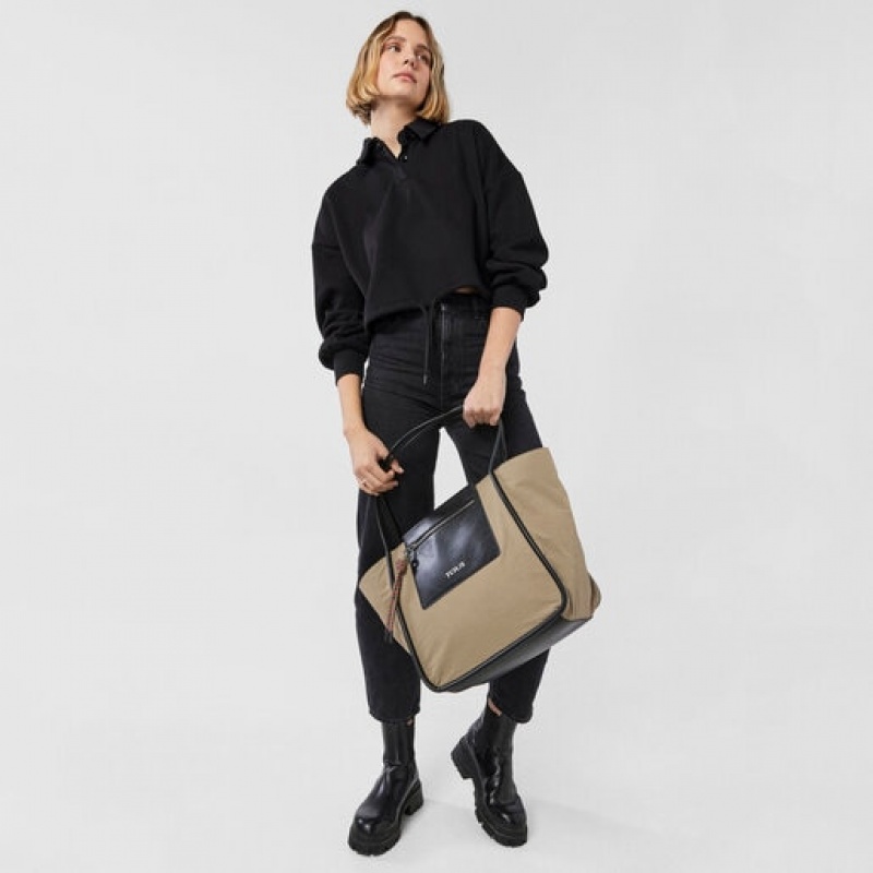 Tous Large Empire Baumwoll Tragetasche Khaki | Österreich-KWABIU318