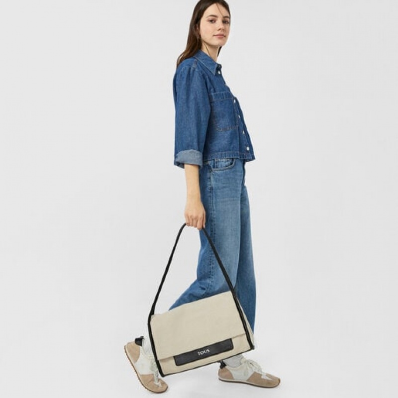 Tous Large Empire Baumwoll Umhängetasche Beige | Österreich-EQXMFL406