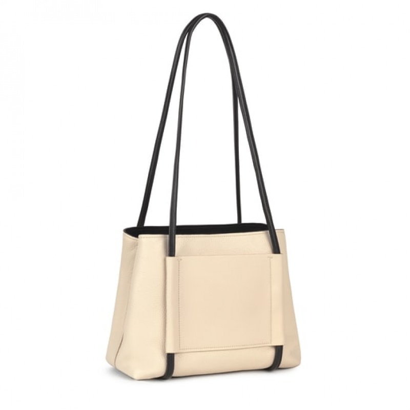 Tous Large Leder Empire City Umhängetasche Beige | Österreich-DEKXCY069