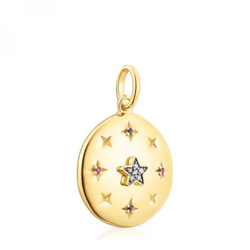 Tous Large Magic Nature Disc With Gemstones Anhänger Gold | Österreich-ULOBAJ273