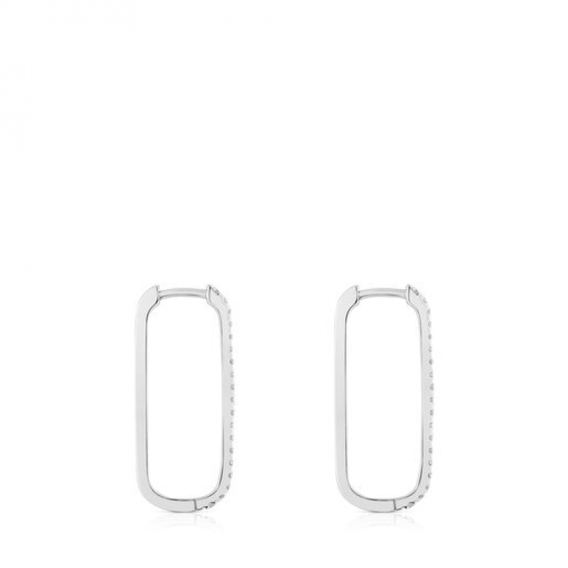 Tous Les Classiques Long Oval Hoop With Diamonds Ohrringe Silber | Österreich-VSFDJM519
