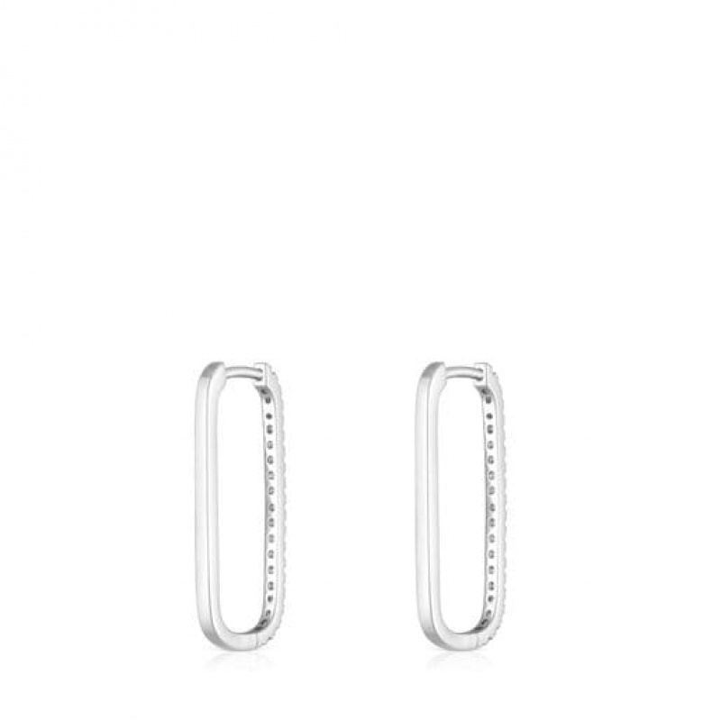 Tous Les Classiques Long Oval Hoop With Diamonds Ohrringe Silber | Österreich-VSFDJM519