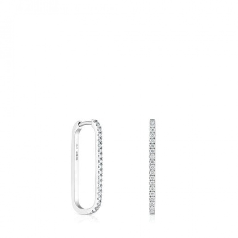 Tous Les Classiques Long Oval Hoop With Diamonds Ohrringe Silber | Österreich-VSFDJM519