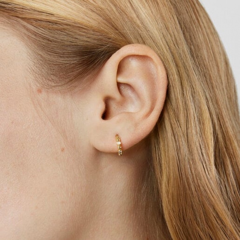 Tous Les Classiques Small Hoop With Balls Diamonds Ohrringe Gold | Österreich-YHTWZF510