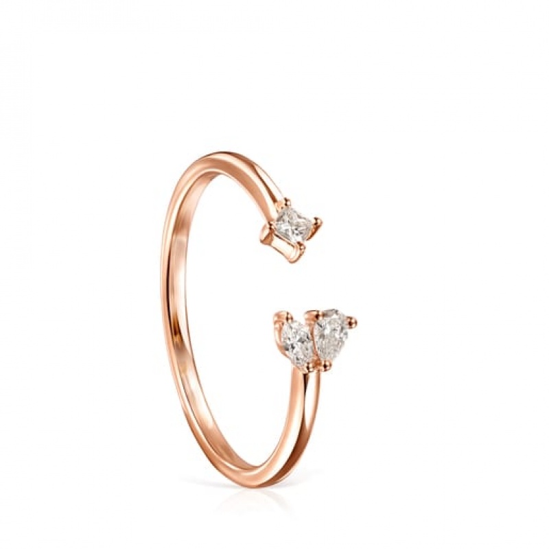 Tous Light Open With Three Diamonds Ring Rosa Gold | Österreich-DZSNPW103