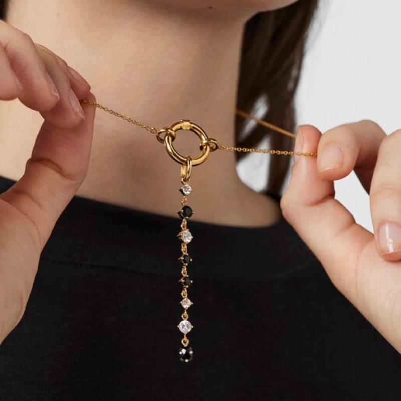 Tous Long Glaring With Onyx Zirconia Anhänger Gold | Österreich-QFNBAL081