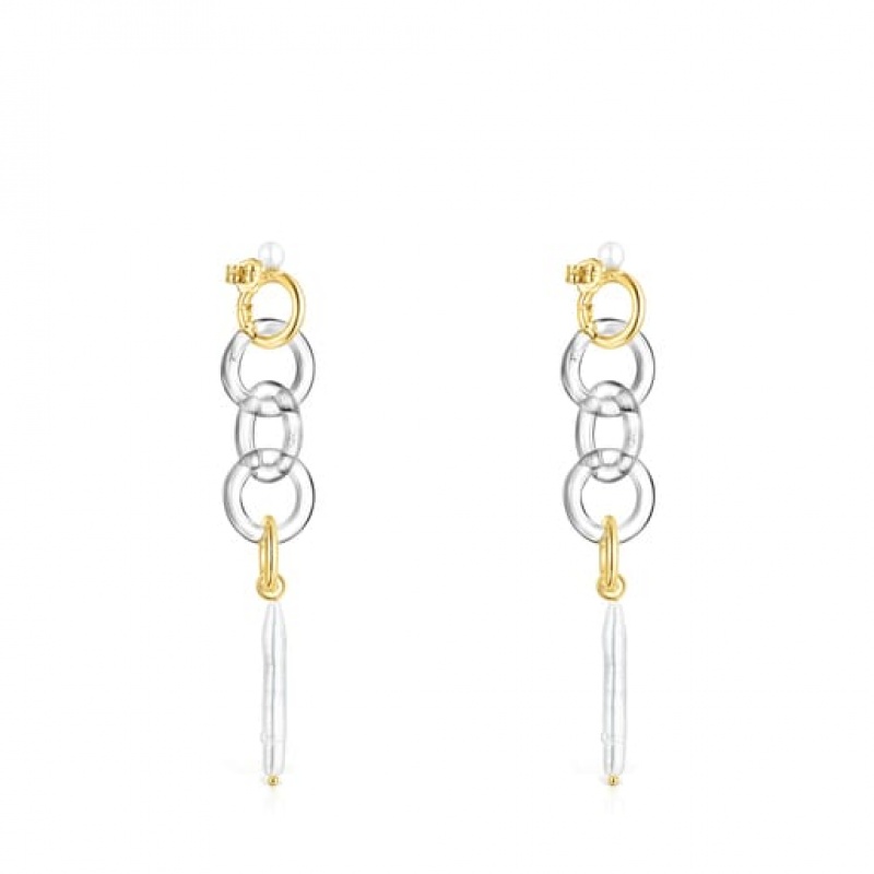 Tous Long Luz With Crystal Pearl Ohrringe Gold Silber | Österreich-NUYKHG943
