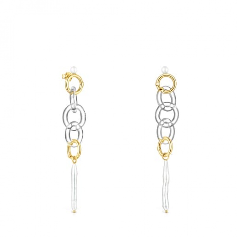 Tous Long Luz With Crystal Pearl Ohrringe Gold Silber | Österreich-NUYKHG943