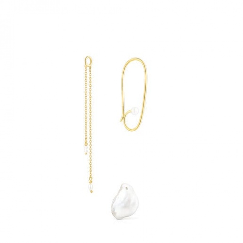 Tous Long Nenufar Petal With Pearls Ohrringe Gold | Österreich-LRHSGX932