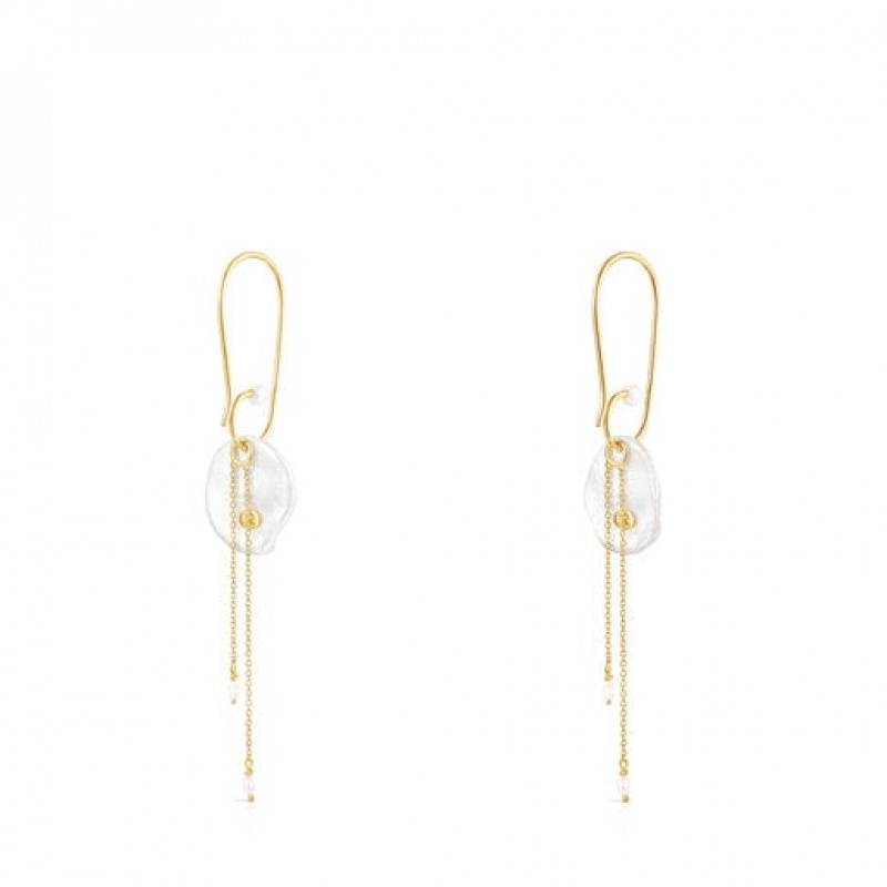 Tous Long Nenufar Petal With Pearls Ohrringe Gold | Österreich-LRHSGX932