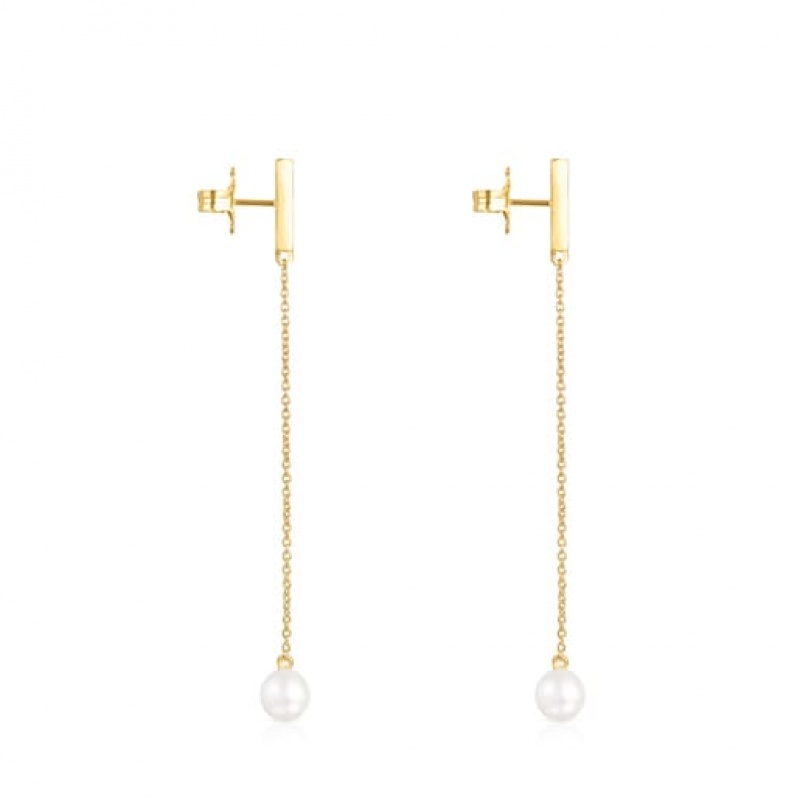 Tous Long Nocturne Bar With Diamonds Pearl Ohrringe Gold | Österreich-QVOZXG417