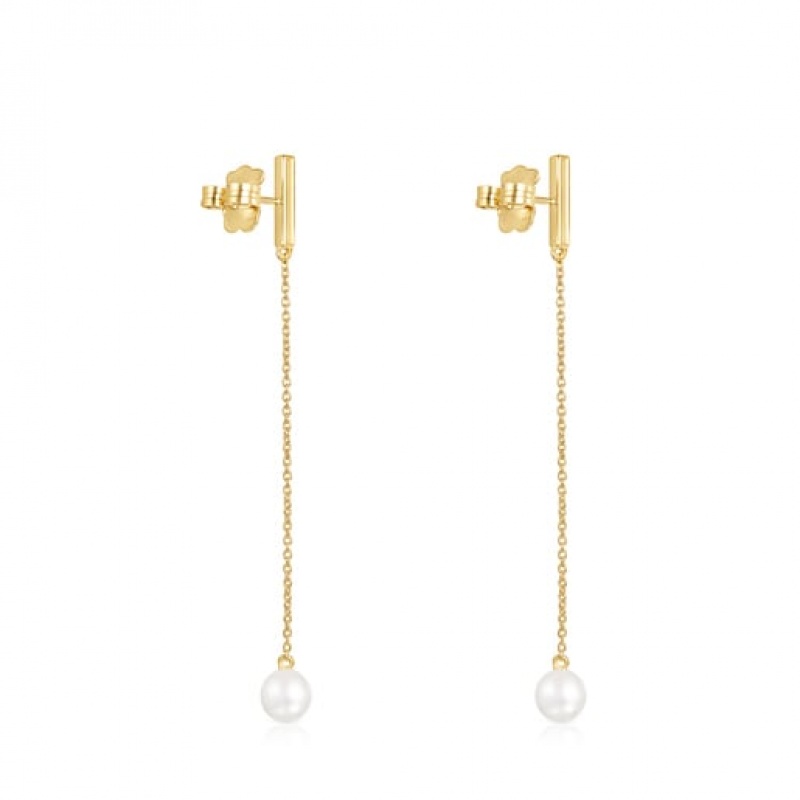 Tous Long Nocturne Bar With Diamonds Pearl Ohrringe Gold | Österreich-QVOZXG417