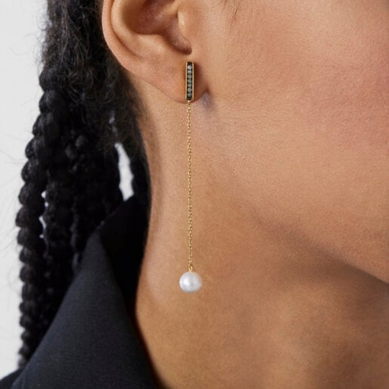 Tous Long Nocturne Bar With Diamonds Pearl Ohrringe Gold | Österreich-QVOZXG417