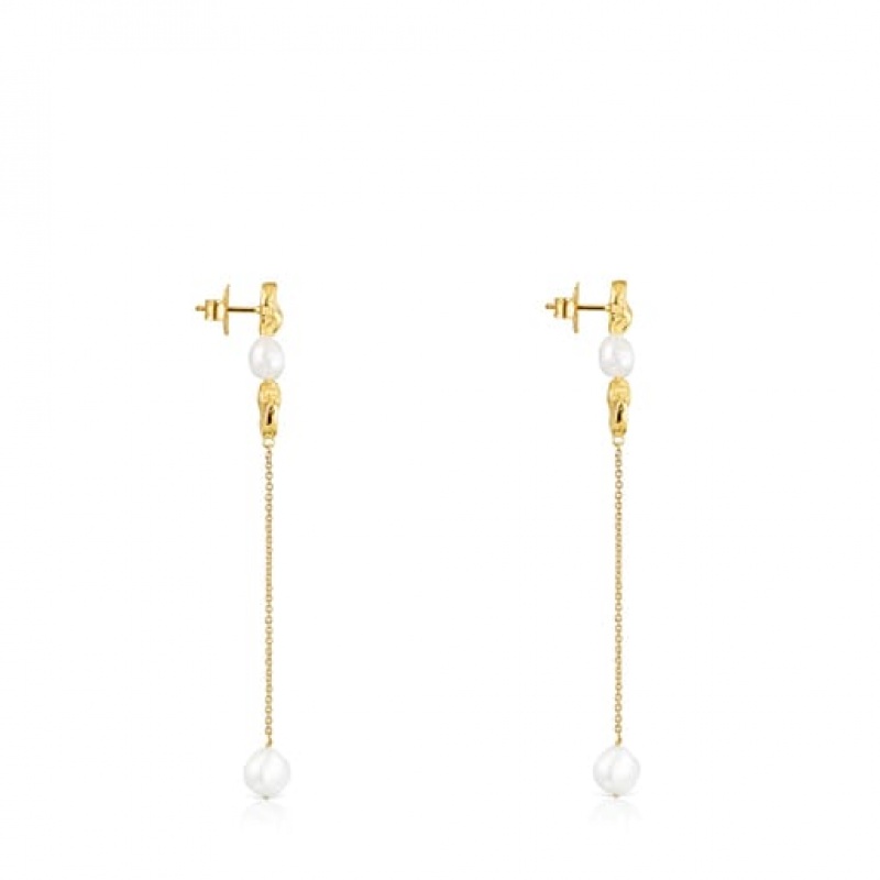 Tous Long Oceaan Shell With Pearls Ohrringe Gold | Österreich-EQNSXF185