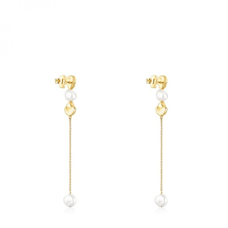 Tous Long Oceaan Shell With Pearls Ohrringe Gold | Österreich-EQNSXF185