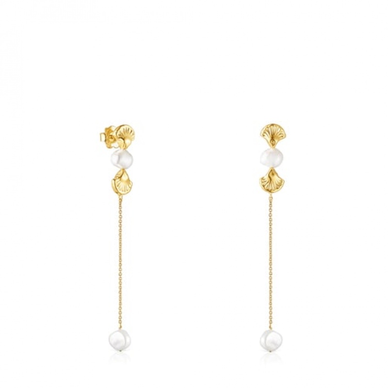 Tous Long Oceaan Shell With Pearls Ohrringe Gold | Österreich-EQNSXF185