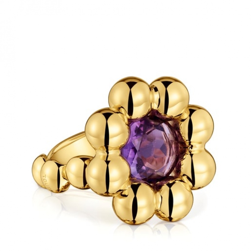 Tous Medium Flower With Amethyst Sugar Party Ring Gold | Österreich-EJGYMC641